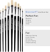 Genixart 9 Pcs Artist Paint Brush Set Flat Natural White Hog Bristle view 3