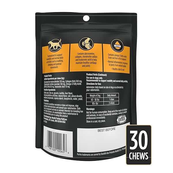 PURINA PRO PLAN VETERINARY LARGE BREED DOG JOINT CARE SUPPLEMENT WITH GLUCOSAMINE, CHONDROITIN, AND COLLAGEN TO SUPPORT HIP AND JOINT HEALTH – 30CT POUCH