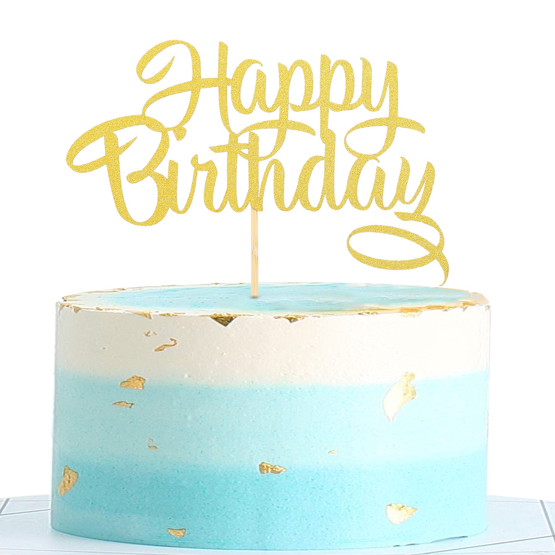 Gold Happy Birthday Cake Topper - Gold Glitter Cake Topper Decoration ，Photo Booth Props Cake Smash Decoration Supplies