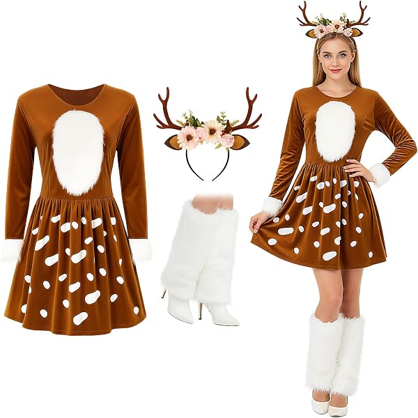 Spirit Halloween Union Suit Hooded Deer Fawn Size Child Medium 8