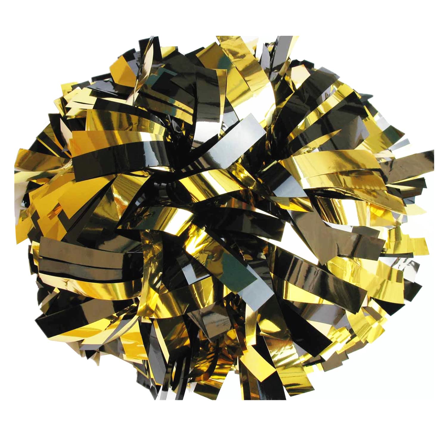 GUIFIER 1 Pair Metallic Cheerleader Pom Poms 6 Inch Cheerleading Poms with Baton Handle, Sparkly Cheerleading Pom Pom, Cheer Pom Poms Pompoms for Cheerleading Girls Kids (Black and Gold)