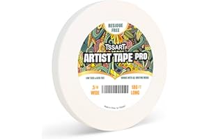 TSSART White Artist Tape Pro - Low Tack Masking Artists Tape for Drafting Art Watercolor Painting and All Paper Media - Acid Free 1/2inch Wide 180FT Long