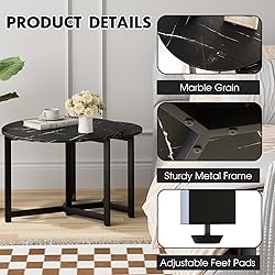 Wolawu Coffee Table Black Round Nesting Table for