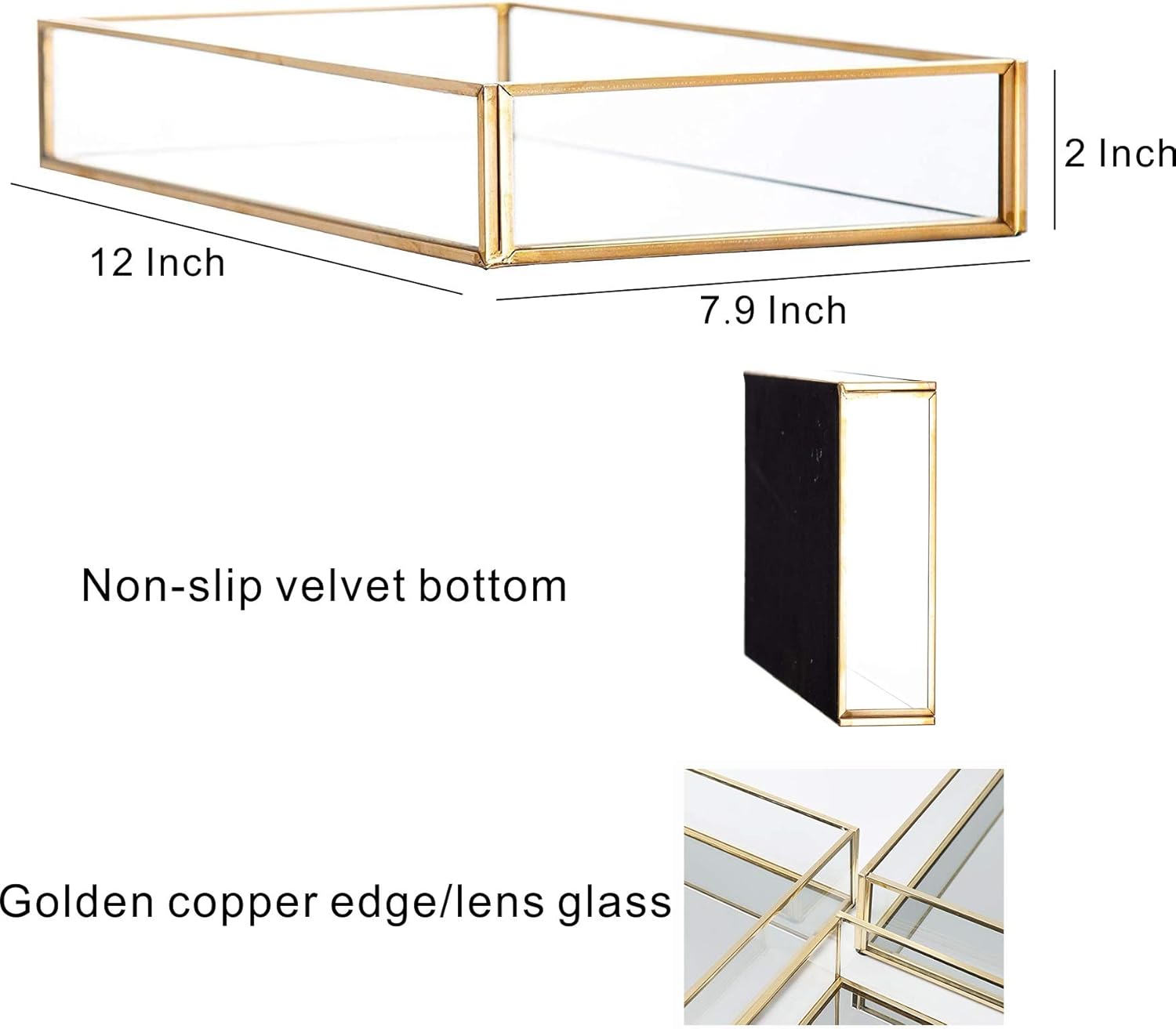 Cq acrylic Decorative Tray,Gold Mirror Tray for Jewelry,Jewelry Tray Storage Organizer Makeup Tray for Vanity, Dresser,Pack of 1: Home & Kitchen