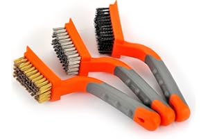 MAXMAN Wire Brush 3Pcs Brass/Stainless Steel/Nylon Wire Brushes for Cleaning Rust Bristle Brush Set with Rubber Curved Handle Grip Used for Dirt, Paint Remover (Orange+ Gray)