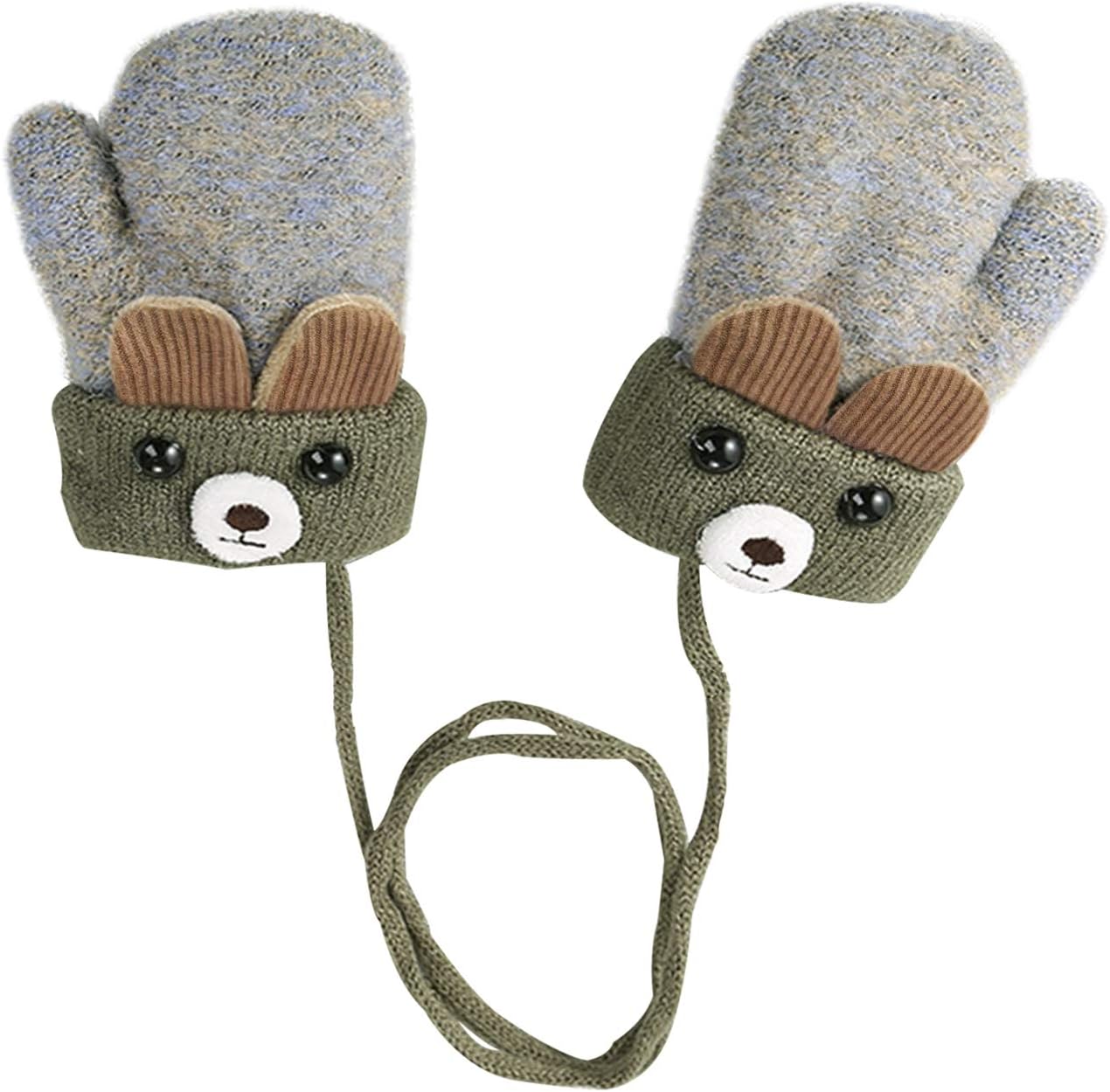 iEasey Cute Bear Baby Toddler Winter Warm Mittens On String Kids Cold Weather Fleece Knit Gloves Ski Snow Insualted Gloves for Baby Girls Boys 0-3 Years Gift,Bear-Grey