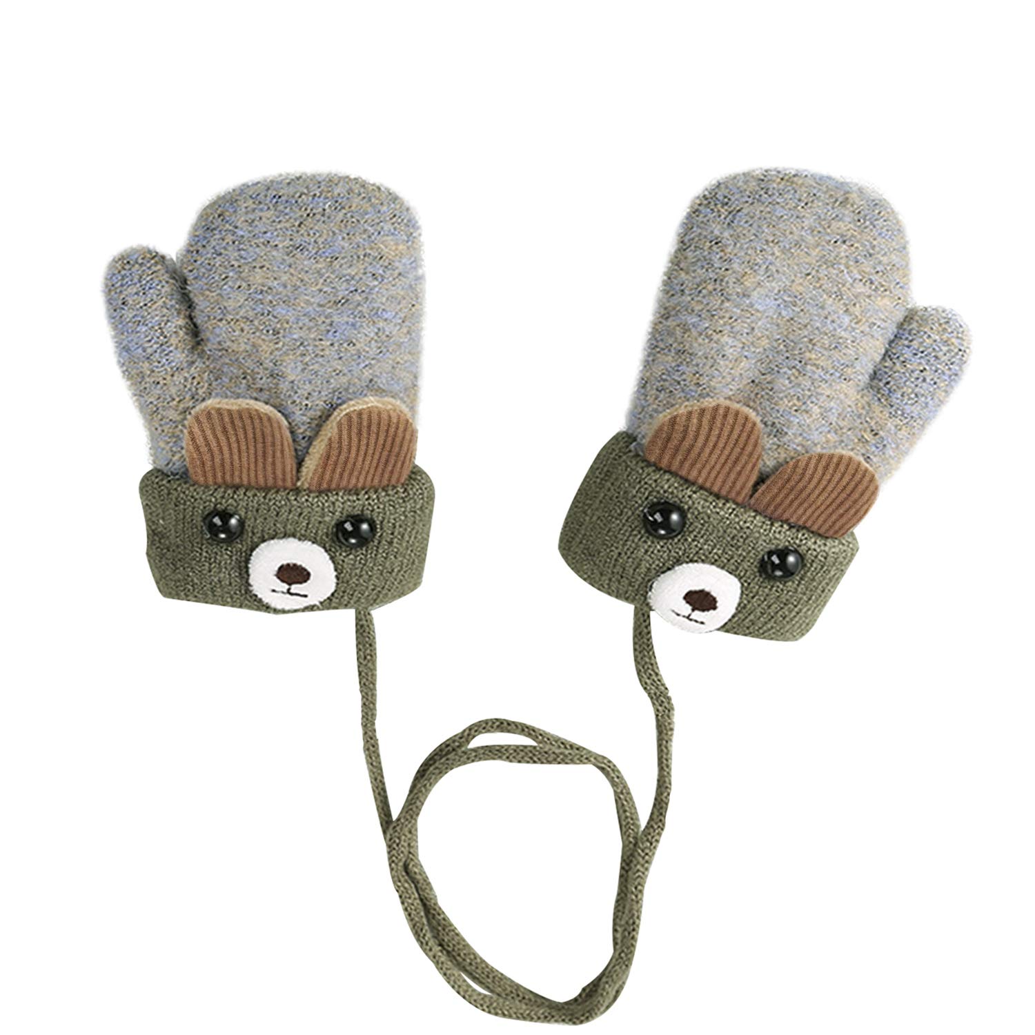 iEasey Cute Bear Baby Toddler Winter Warm Mittens On String Kids Cold Weather Fleece Knit Gloves Ski Snow Insualted Gloves for Baby Girls Boys 0-3 Years Gift,Bear-Grey