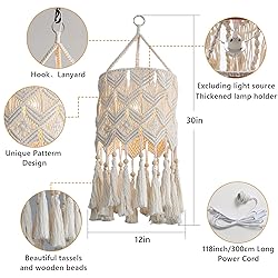 Bioaqua Boho Hanging Lamp Shade,Macrame Pendant