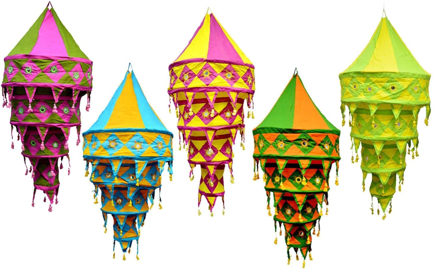 5 Pcs Mix Lot Decorative Cotton Fabric Lamp Shade Indian Handmade Cotton Lantern Collapsible Vintage Embroidered Chandelier Lampshades