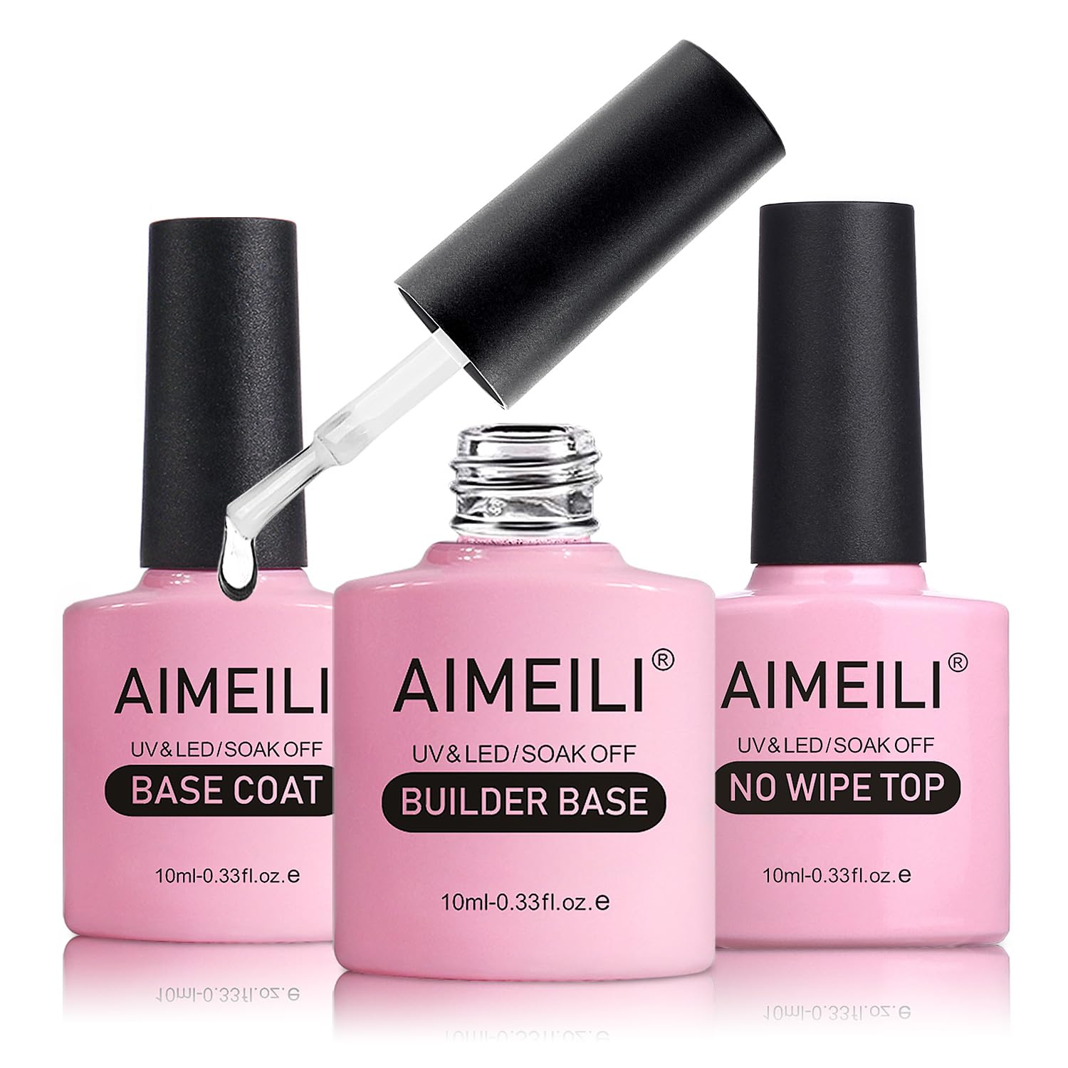 AIMEILI 7 in 1 Builder Base Gel, No Wipe Top Coat and Base Coat Set, 3 x 10 ml Semi-Permanent UV LED Gel Nail Polish Soak Off Manicure Kit