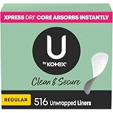 U by Kotex Clean &amp; Secure Panty Liners, Light Absorbency, Regular Length, 516 Count (4 Packs of 129) (Packaging May Vary)