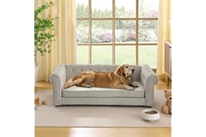 VYNELITO Dog Sofa Couch for Medium to Large Dogs, 55" Memory Foam Pet Sofa Couch with Washable Fabric, Durable Elevated Dog Bed with Legs, Removable Cushion for Medium and Large Dogs, Beige