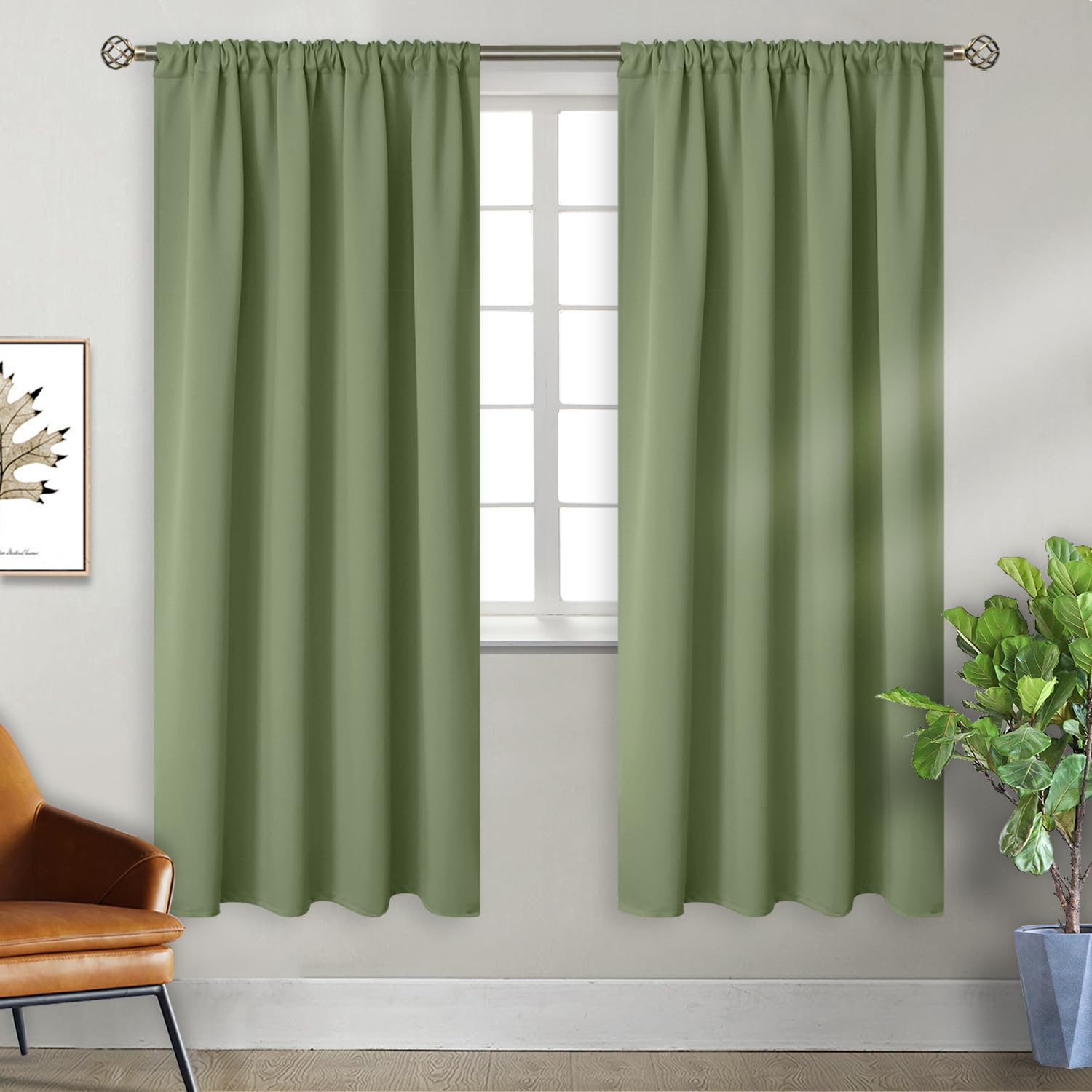 BGment Olive Green Blackout Curtains 72 Inches Length for Bedroom - Rod Pocket Thermal Insulated Room Darkening Drapes for Living Room Dining Privacy Spring Decor, 42 x 72 Inch, 2 Panels Image