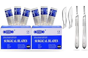 VISION TEK MED 200 Scalpel Blades #20 + #24 for Surgi, Dermaplaning, Veterinary, Taxidermy, Arts & Crafts, More - Includes 2 Handle #4