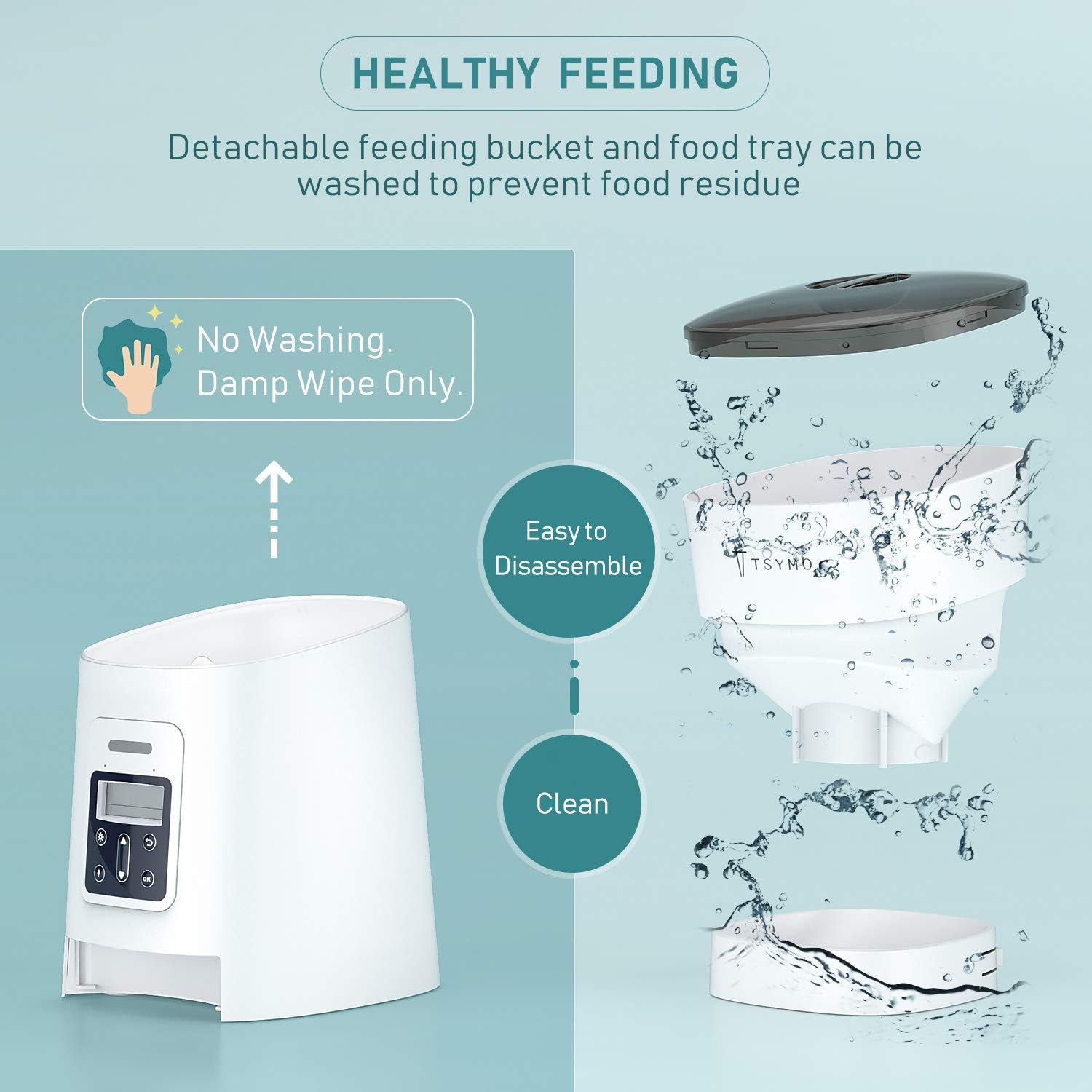 Pet Supplies : TSYMO Automatic Cat Feeder - 1-6 Meals Auto Dog Food Dispenser with Anti-Clog Design, Timer Programmable, Voice Recording & Portion Control for Small & Medium Pets (4 L White) : 