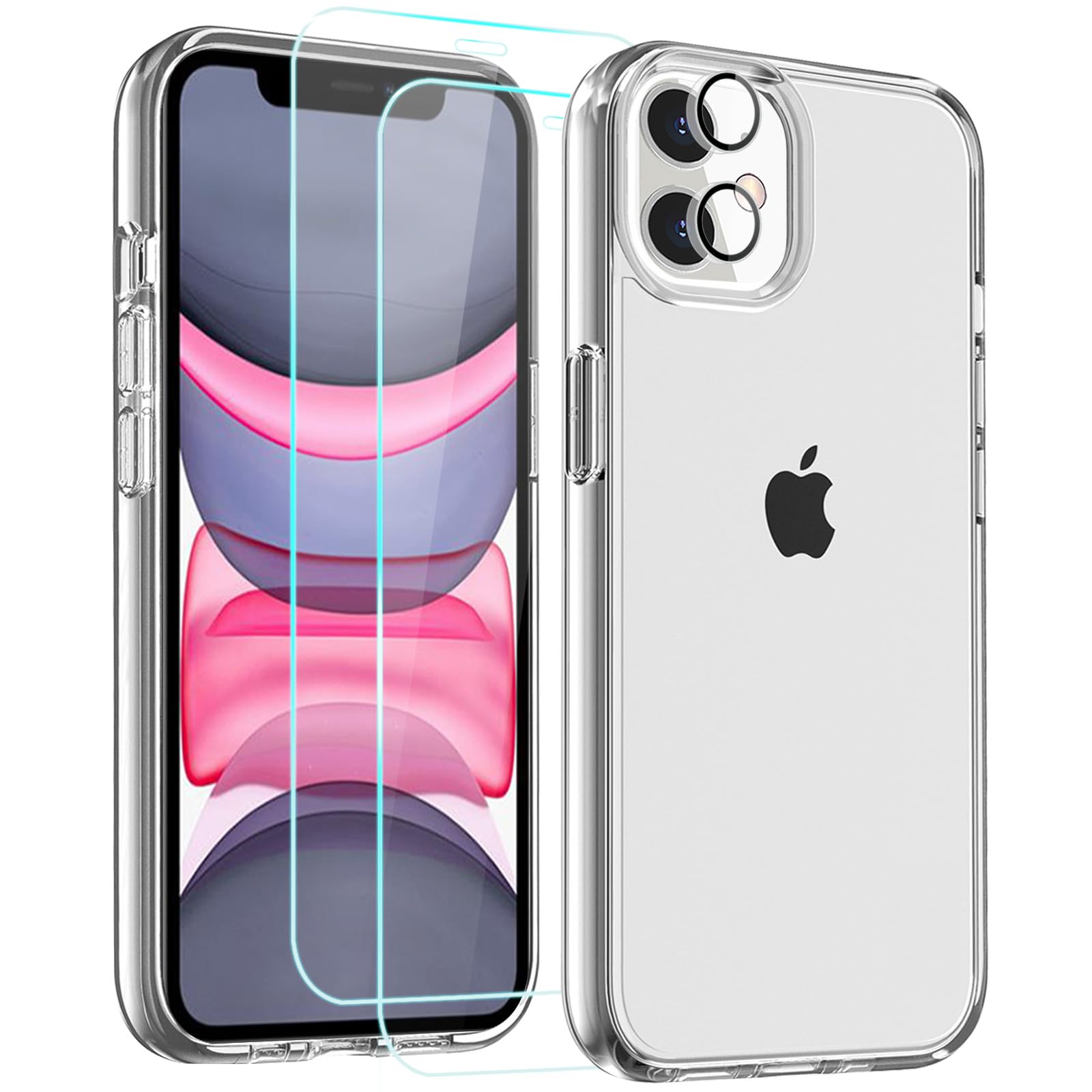 Photo 1 of FanTEK Compatible with iPhone 11 Case with 2pcs Screen Protectors and 1pcs Camera Lens Protector, Clear Crystal Phone Case Compatible with iPhone 11 6.1 Inch