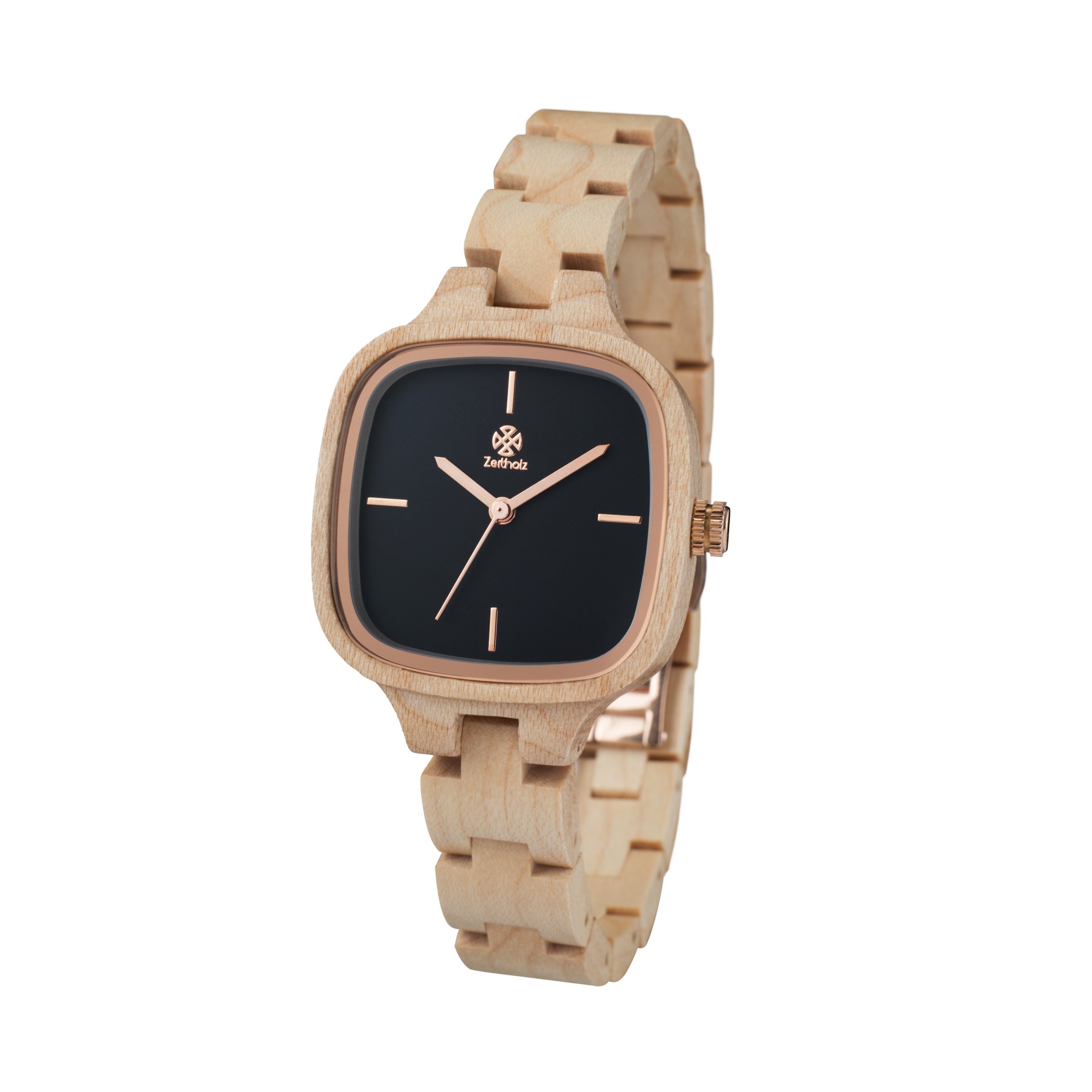 Zeitholz Wooden Watch for Women, Rosswein Black Analog Watch 32mm, Made from Natural Maple Wood with Japanese Quartz Movement.