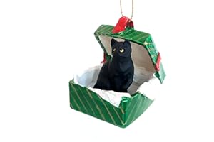 CONVERSATION CONCEPTS Tabby Cat Gift Box Christmas Ornament Black Shorthaired - Delightful!