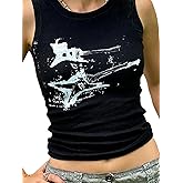 DUKBUBI Women's Y2k Star Tank Top Sleeveless Graphic Crop Top Vintage Round Neck Slim Fit Summer Top