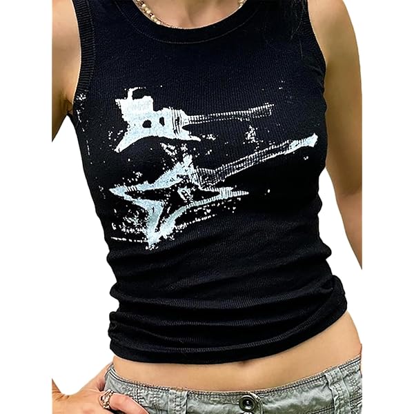 LQI Women's Tank Tops, Guitar Ribbed Summer Tops Sleeveless Y2K