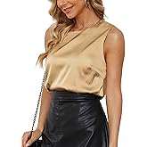 LUIGRAD Womens Silk Satin Tank Tops Crew Neck Casual Cami Sleeveless Camisole Blouses Summer Tank Shirt Back Closure