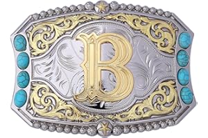 Btilasif Turquoise Belt Buckle Western Cowboy Rodeo Initial Letters ABCDEFG to Z Belt Buckle for Men