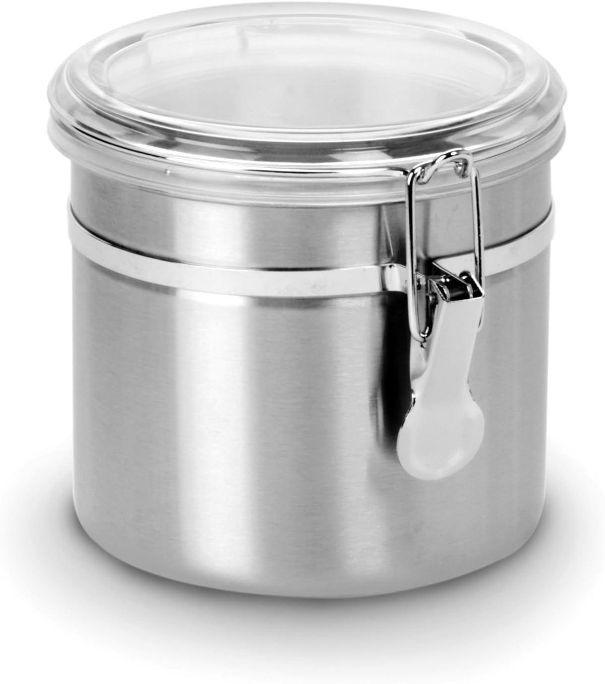 Anchor Hocking Round Stainless Steel Canister with Clear Acrylic Lid and Locking Clamp, 38 oz (Set of 4)