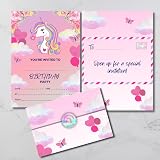 Cardlyst Unicorn Party Invitations for Kids 24-32 Pack A5 Folding Envelope view 2