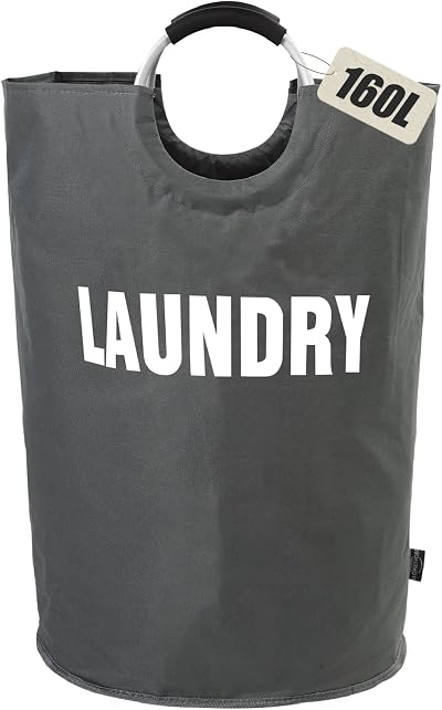 DOKEHOM 160L XXL Laundry Basket Collapsible Foldable Dark Grey