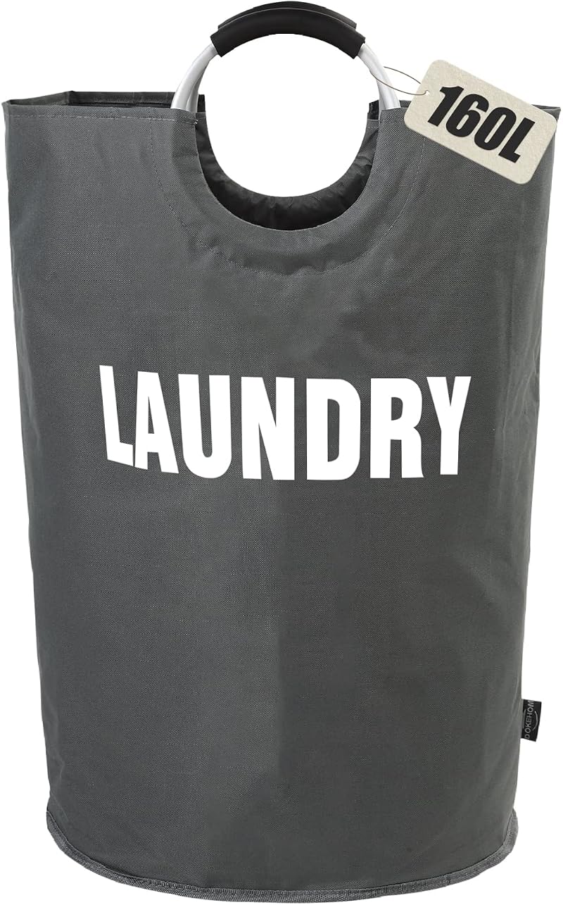DOKEHOM 160L XXL Laundry Basket Collapsible Foldable Dark Grey