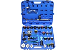 JoyFans Radiator Pressure Tester and Cooling System Pneumatic Vacuum Coolant Refill Tool 33Pcs Automotive Kit with Pressure Gauge, Radiator Adapters for Most Cars, Trucks, Airlift Blue