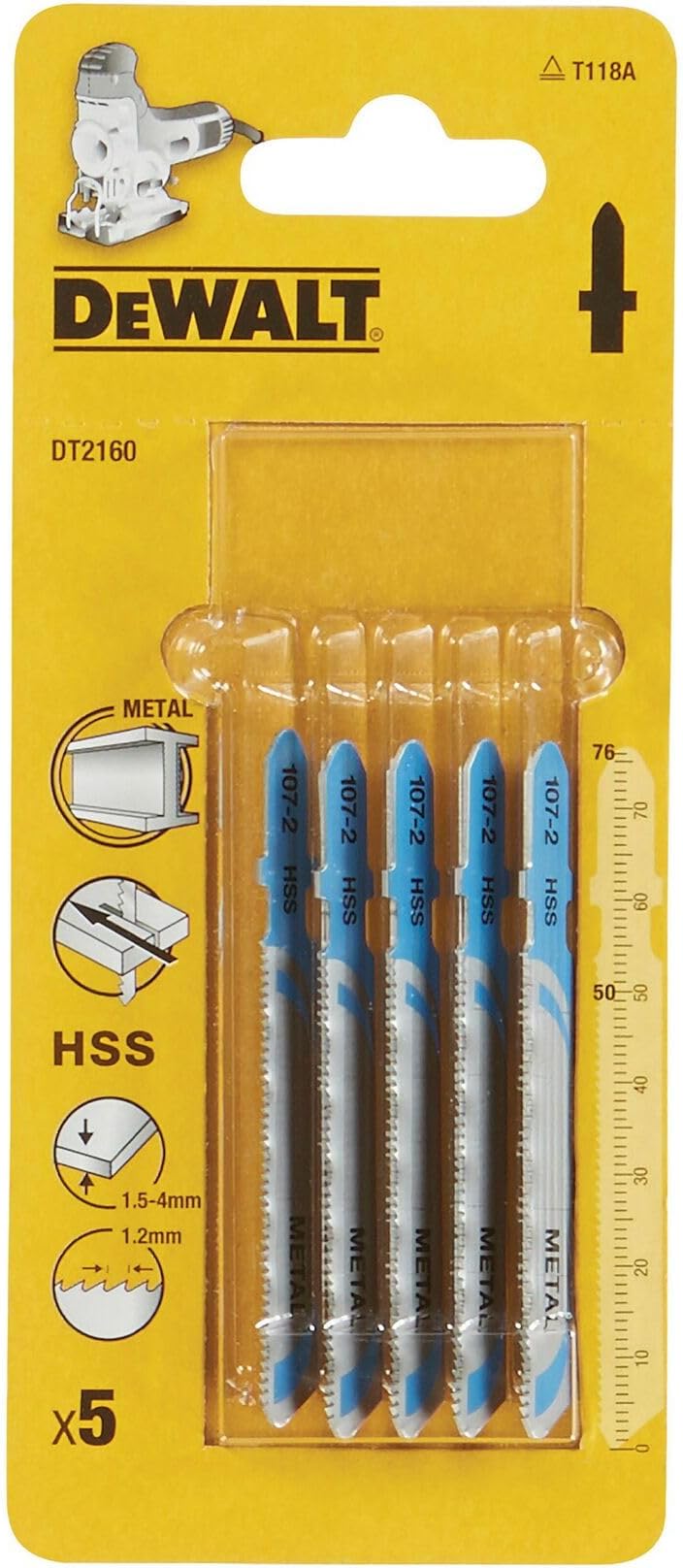 DeWalt DT2160QZ Jigsaw Blades for Metal T Shank HSS T118A Pack of 5
