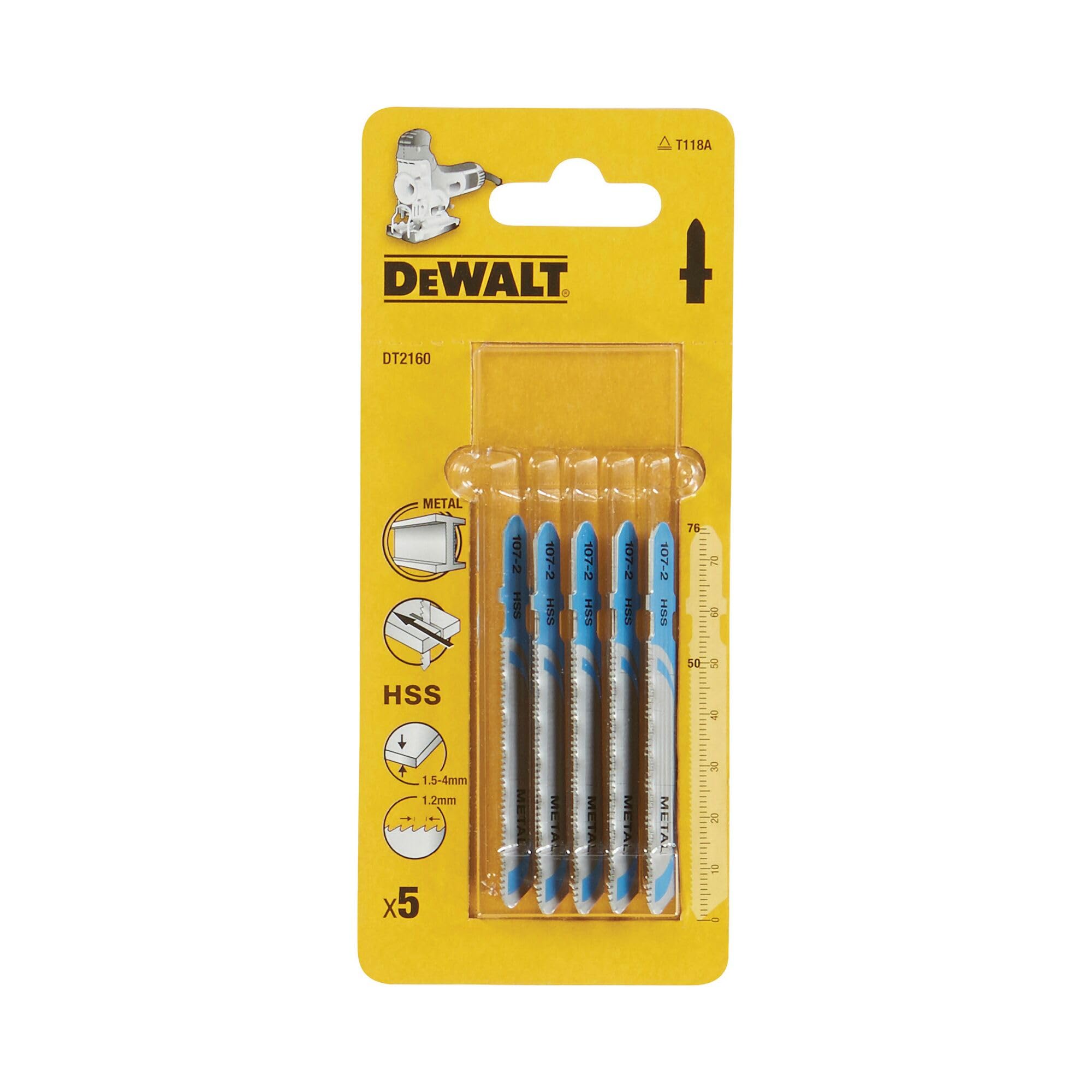 DeWalt DT2160QZ Jigsaw Blades for Metal T-Shank HSS T118A (Pack of 5)