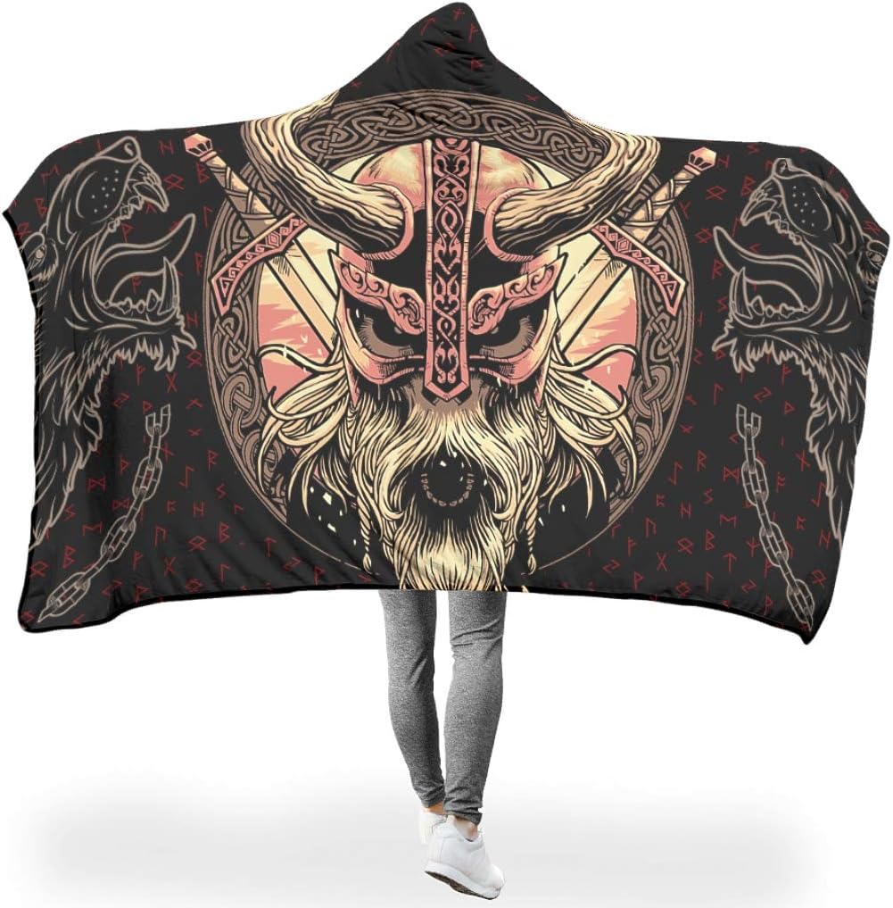 Plush Sherpa with Hood Blankets Nordic Viking Warrior