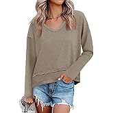 Cicy Bell Womens Long Sleeve T Shirts V Neck Casual Flowy Tops Fall Fashion Loose Fit Basic Tees