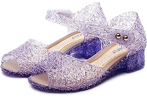 TANDEFLY Princess Jelly Flats for Girls - Sparkly Dress Up Sandals for Birthday Party, Snow Queen Cosplay, Toddler & Kids (Ages 3-8) | Lightweight Ballet Heels for Little Girls
