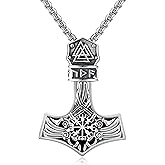 AXOMY Thor Hammer Necklace 925 Sterling Silver Black Onyx Mjolnir Viking Necklace Norse Runes Amulet Jewelry Gifts for Men Women