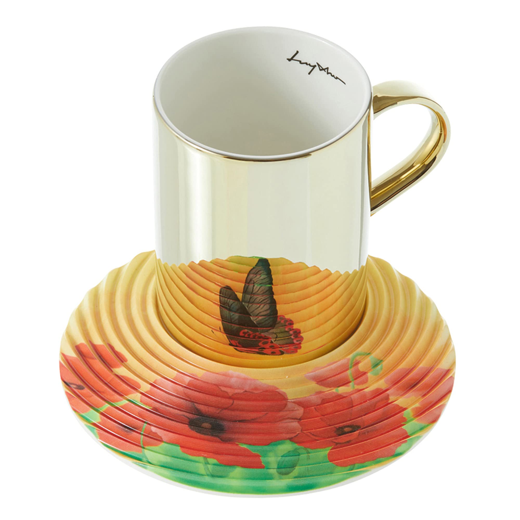 Luycho [UK] Mirror Cup & Wavy Saucer Black Butterfly 350ml