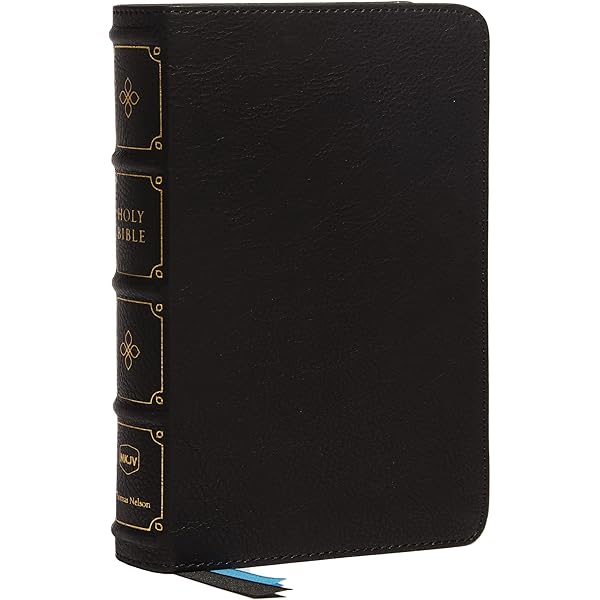 NKJV, Compact Center-Column Reference Bible, Black Genuine Leather