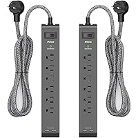 2 Pack Surge Protector Power Strip with 6 Outlets 2 USB Ports 5-Foot Long Heavy-Duty Braided Extension Cords Flat Plug…