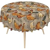 SIEDYCV Rooster Round Tablecloth 70 Inch Rooster Hen Farm Fabric Table Cloth Wrinkle Resistance Polyester Fresh Chicken Rustic Table Cover for Farmhouse Countryside Kitchen Party Decoration