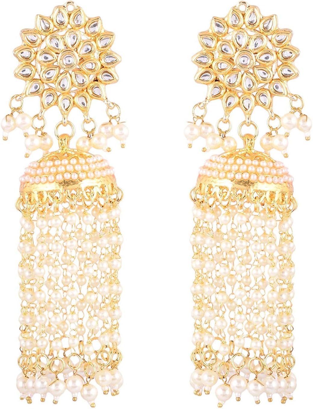 Sanjog Traditional Kundan Jhumki Dangle & Drop Earrings With Ear chain for Women/Girls Traditional Wedding