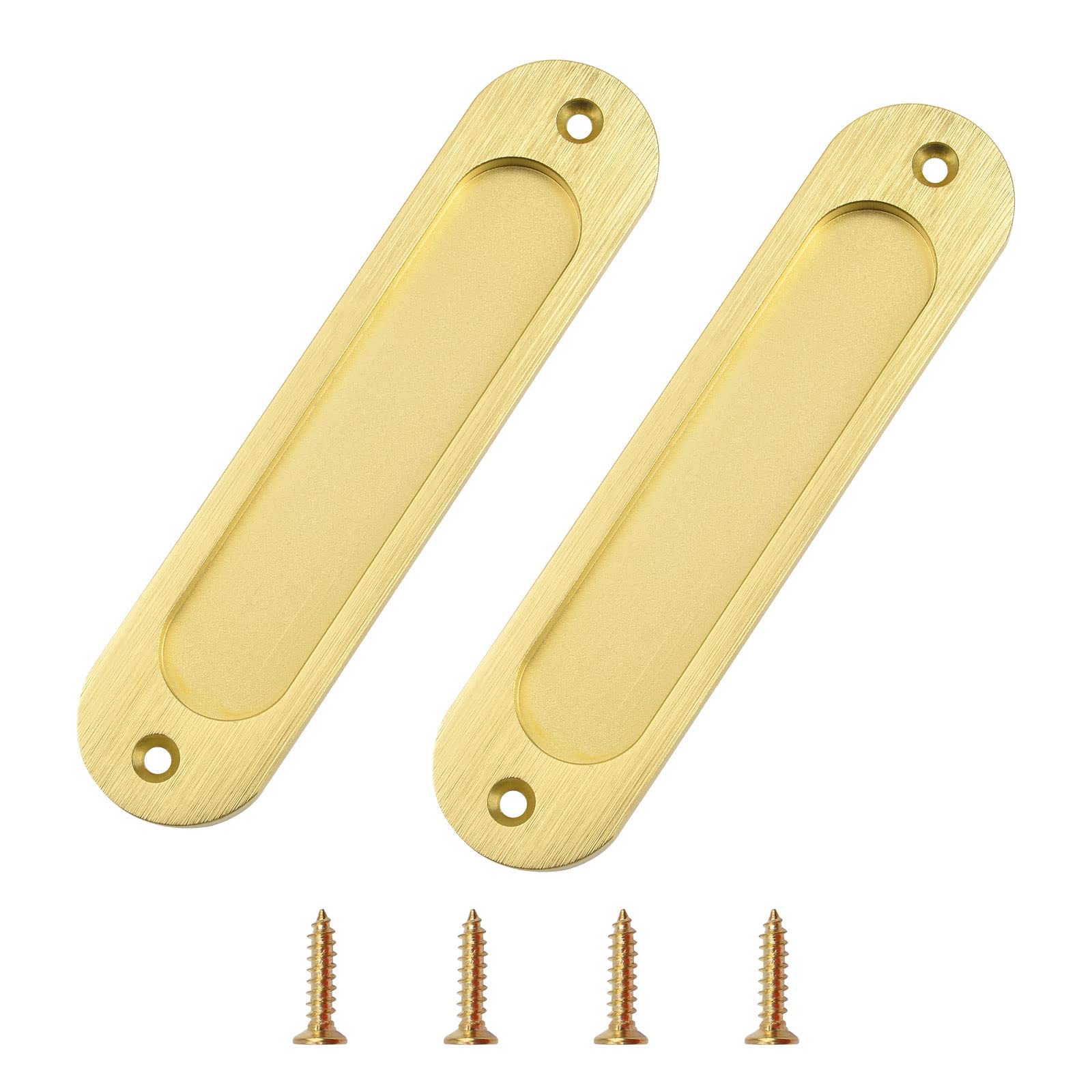 MOROBOR Oval Recessed Sliding Door Pulls, 2pcs Brushed Gold Flush Pull Aluminum Alloy Closet Door Finger Pulls with Mounting Screws for Sliding Barn Door/15cm — image 1