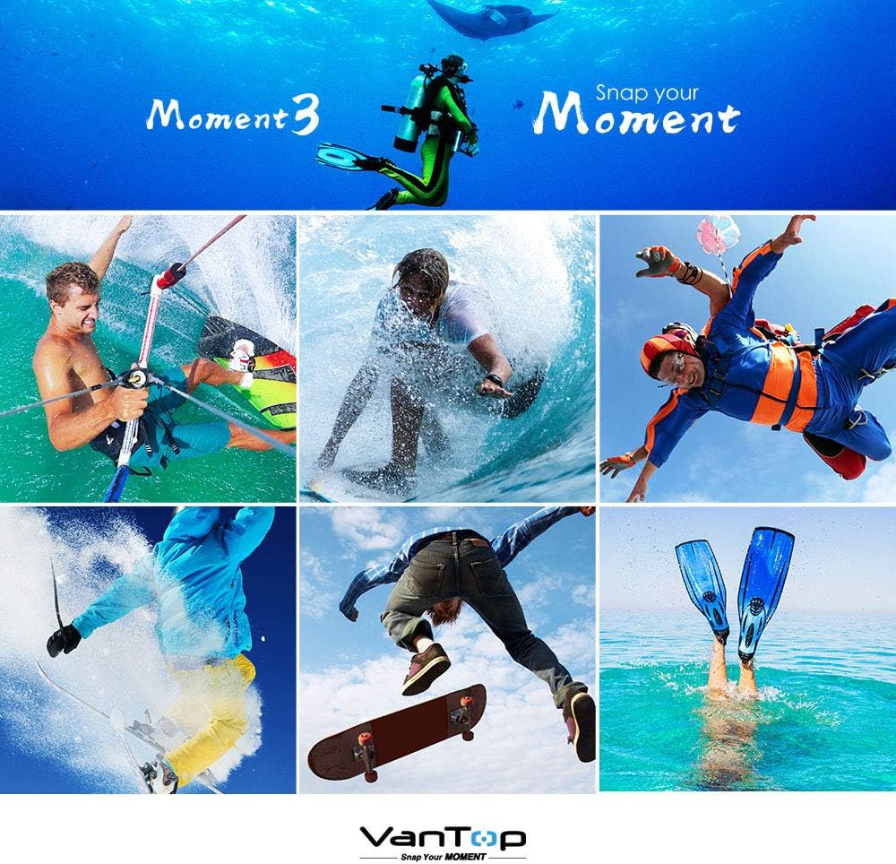 VanTop Moment 3 4K Action Camera w/Gopro Compatible Carrying Case, Remote Control, 16MP Sony Sensor, 30M Waterproof Camera w/Gopro Compatible Accessories, 2 Batteries, 170° Ultra Wide Angle : Electronics