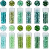SUNNYCLUE 12 Jars 120G 3mm Seed Beads Glass Seed Bead Blue Green Glassy Crystal Round 8/0 Waist Friendship Loose Spacer for Crafts Jewelry Making Supplies Bracelets Necklaces DIY Findings Women Adult