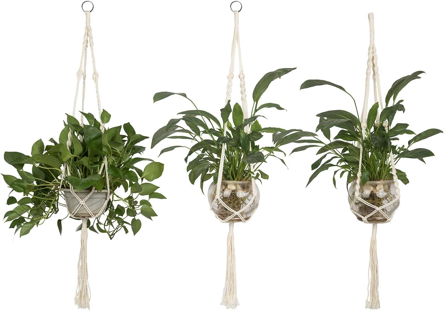 3 Pack Macrame Plant Hanger Indoor Outdoor with 3 Hanging Hooks 105cm ...