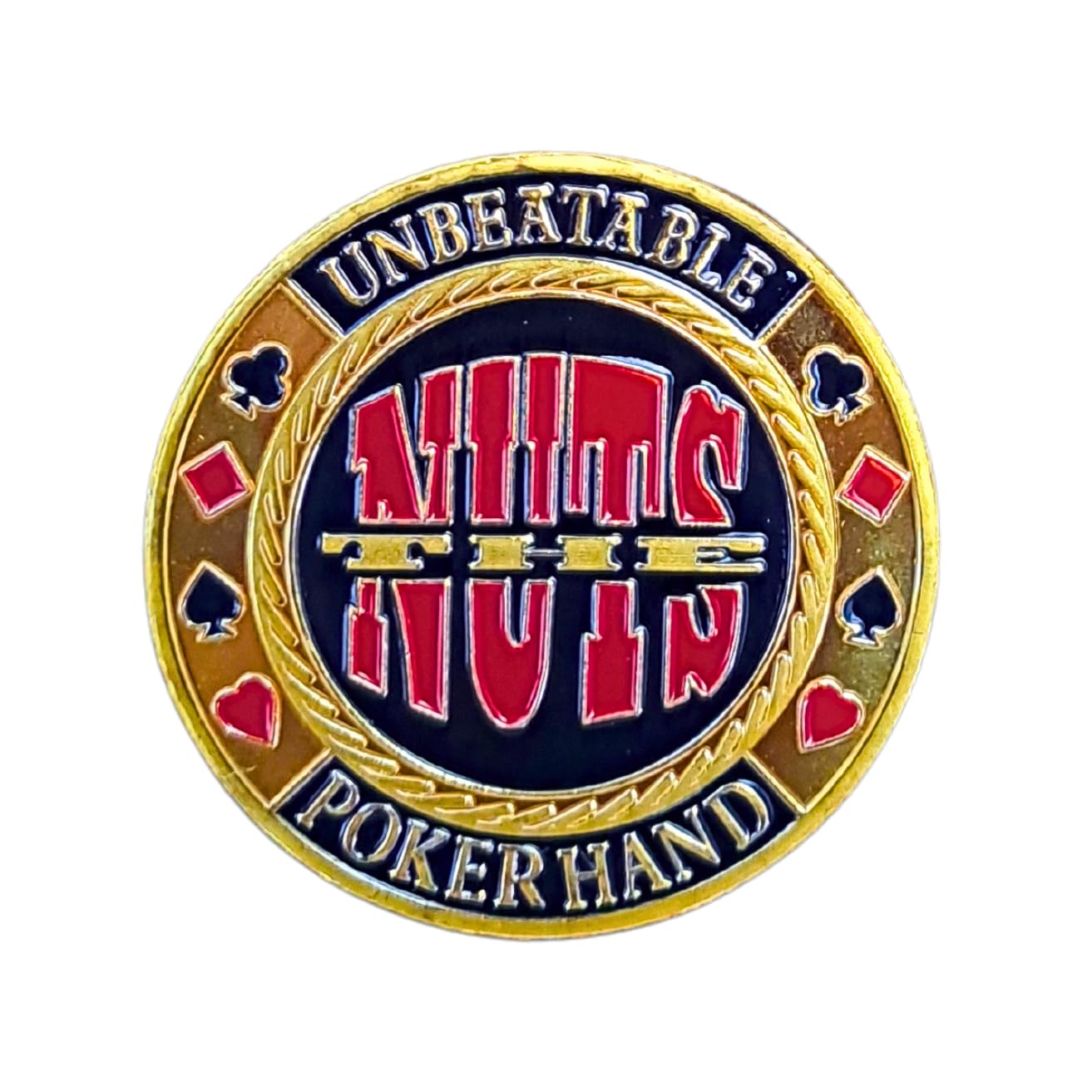Poker Card-Guard | 30g Gold Card Protector Chip | 7 Styles To Choose from | Plastic Protector Case Included | Poker Accessories | 40mm Gold Coin (The Nuts | Unbeatable Poker Hand)