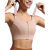 VFUS Adjustable High Impact Sports Bras for Women Zip Front Full Coverage and Lift Padded Compression Tops