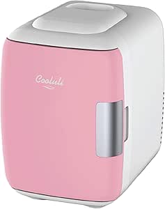 Cooluli Skincare Mini Fridge for Bedroom - Car, Office Desk &amp; Dorm Room - Portable 4L/6 Can Electric Plug In Cooler &amp; Warmer for Food, Drinks, Beauty &amp; Makeup - 12v AC/DC &amp; Exclusive USB Option, Pink