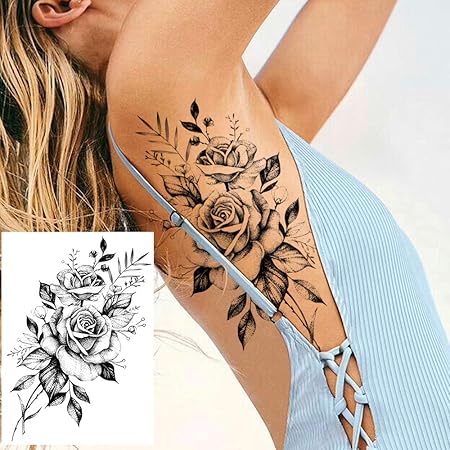Coktak 6 Blatter Gross Schwarz Rose Blume Temporare Tattoos Frauen Korper Arm Beine Paonie Geometrisch Tattoo Aufkleber Gefalscht Wasserdicht Skizzieren Tatowierung Sexy Pfingstrose Temporary Tattoos Amazon De Beauty
